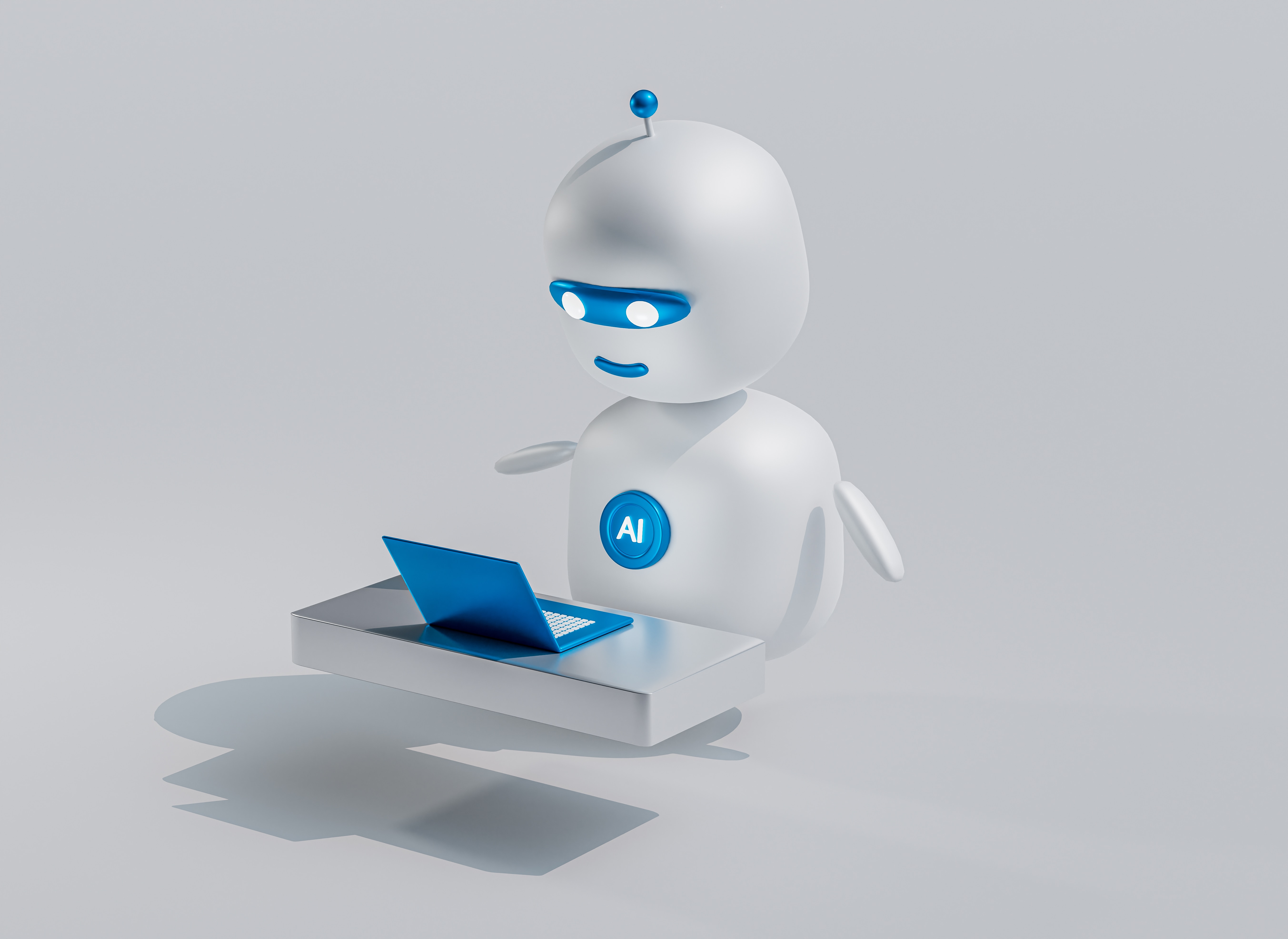 An animated AI robot on a laptop